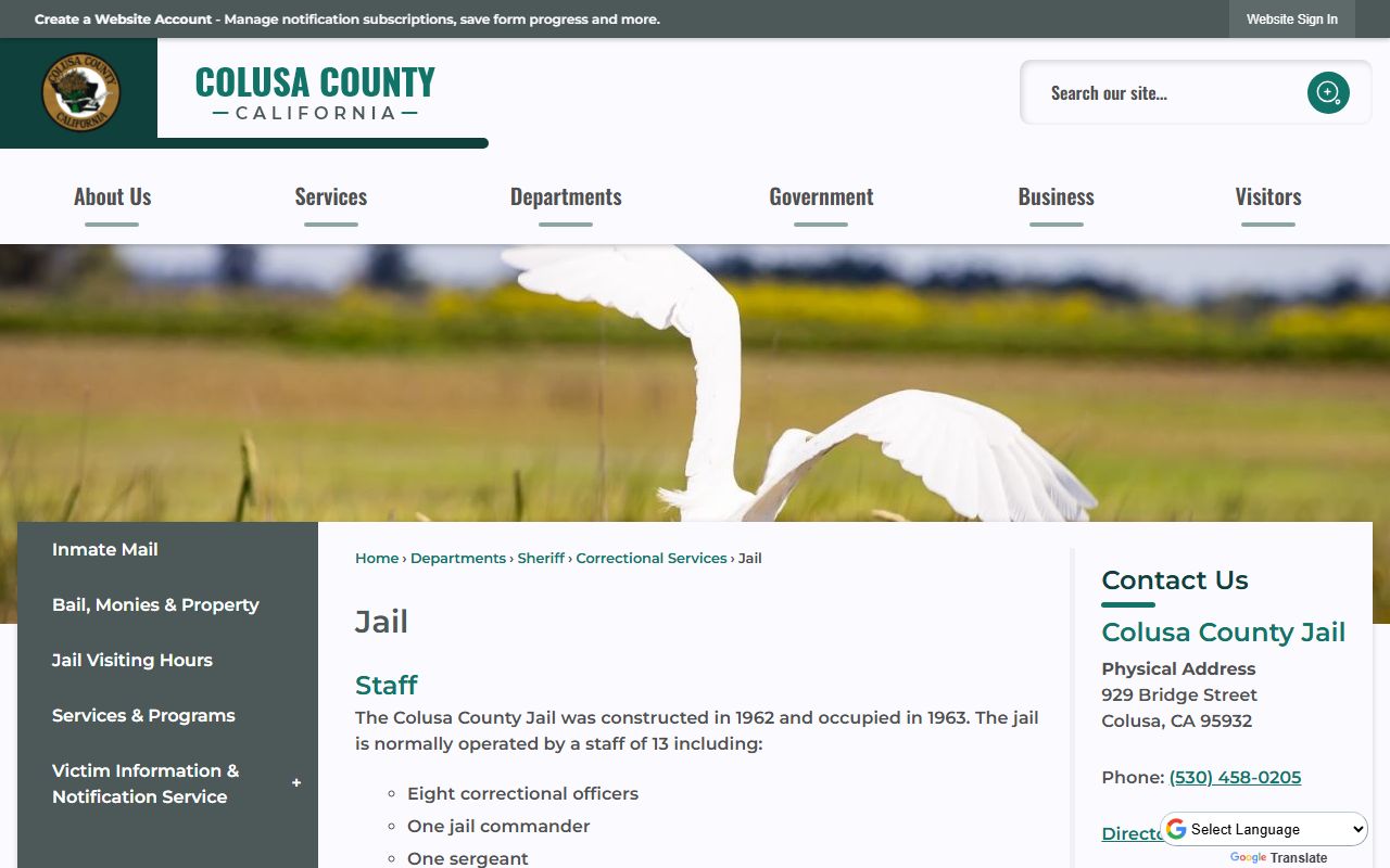 Colusa County jail information page