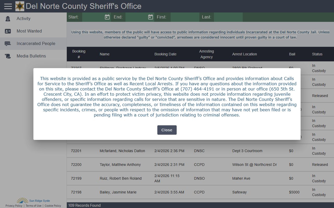 Del Norte County incarcerated people database