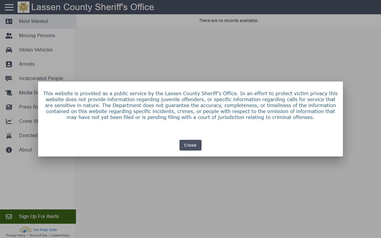 Lassen County Sheriff CrimeGraphics portal for jail mugshots