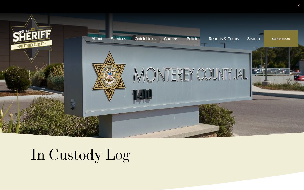 Monterey County Sheriff in-custody log for jail mugshots