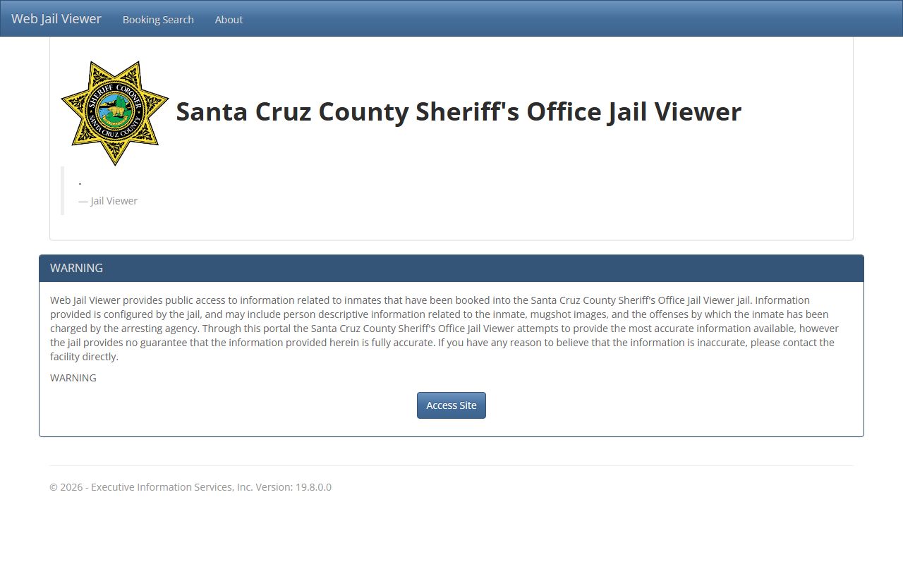 Santa Cruz County Web Jail Viewer for jail mugshots