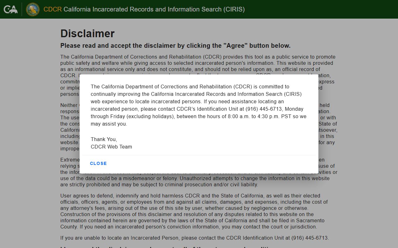 California CDCR inmate locator database for jail mugshots